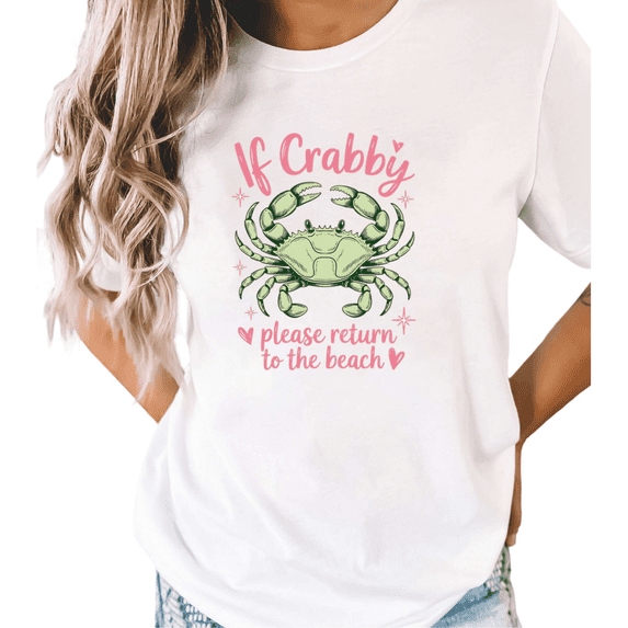 White Humorous Crab If Crabby Beach Print T-Shirt Graphic Tees Shirts Streetwear S-5XL Mystical Tops