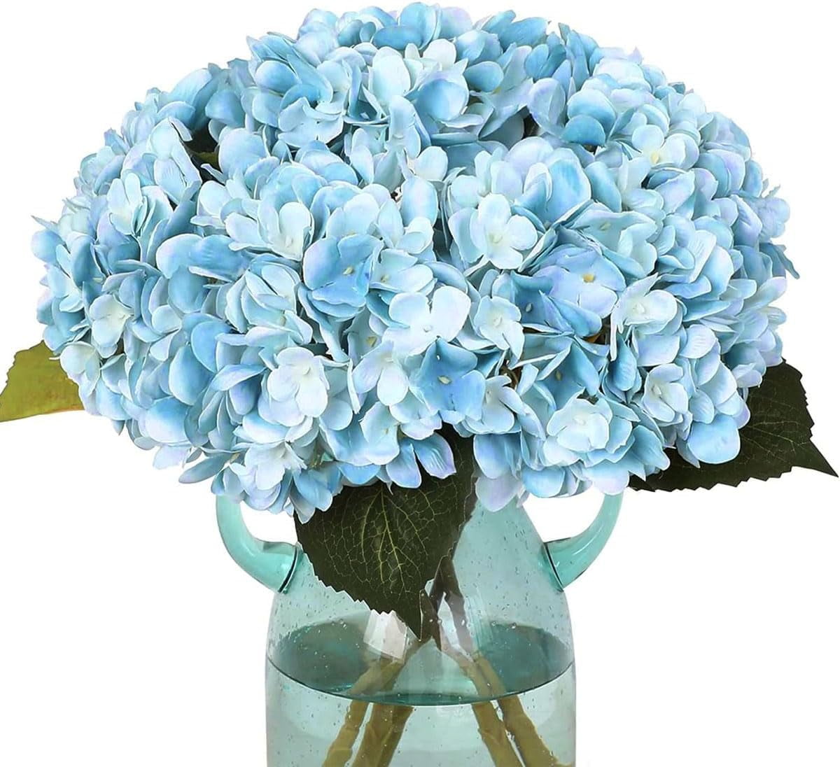White Hydrangea Artificial Flowers Realistic 5Pcs Single Long Stem Faux ...