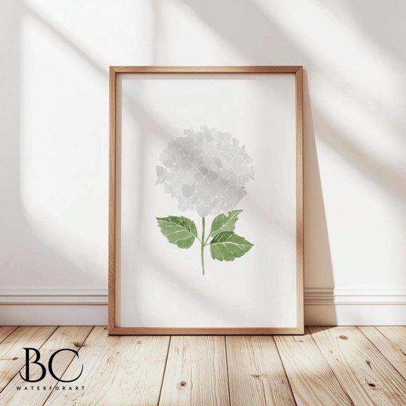 White Hydrangea Floral Home Decor Flower Wall Decoration, Unframed Paper Poster 8x10in