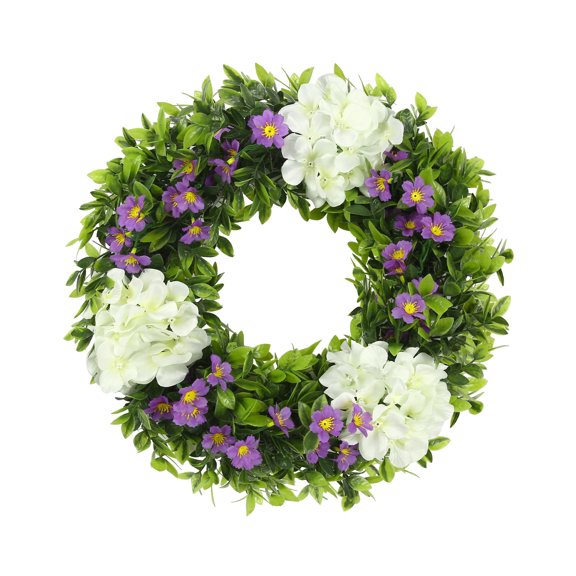 White Hydrangea Wreath, 18 Inch Artificial Spring Summer Wreaths for Front Door Decor Purple Flower Wreath with Pink Roses, Farmhouse Greenery Wreath Outside Year Round - Indoor/Outdoor