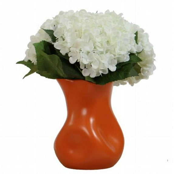 White Hydrangea in Orange Vase