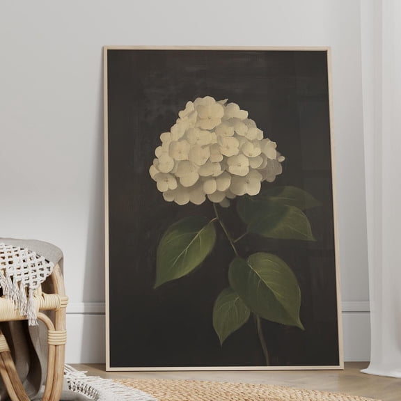 White Hydrangeas Dark Academia Wall Art, Vintage Floral Still Life, Unframed Paper Print Size 8x12