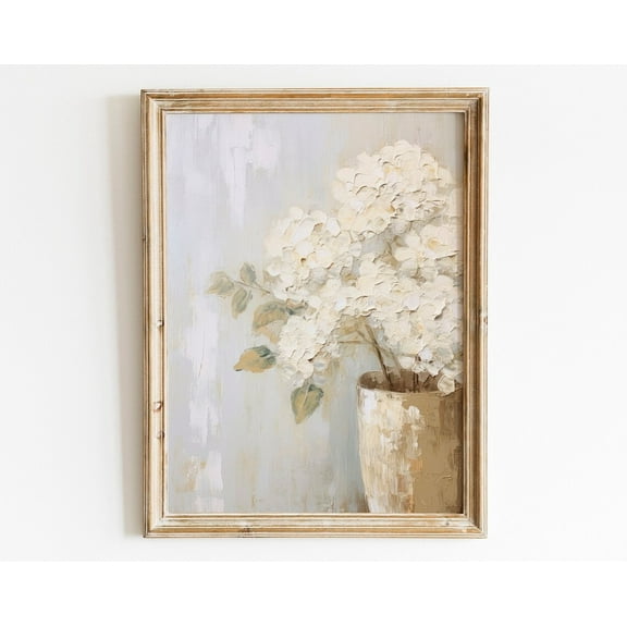 White Hydrangeas Muted Vintage Print, Farmhouse Wall Decor, Botanical Wall Art, Living Room Art, Vintage Art Wall Art, Modern Wall Decor, 12x18 UNFRAMED