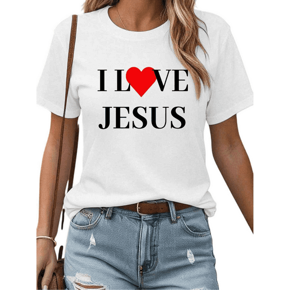 White I Love Jesus Heart Graphic T-Shirt Christian Faith Religious Belief Inspirational Message Casual Wear Tops S-5XL