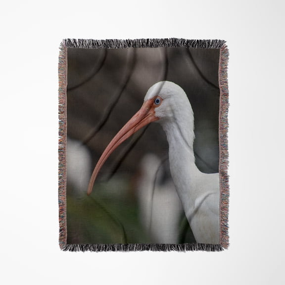 White Ibis Blue Eyed Bird Feather Image, Woven Blanket