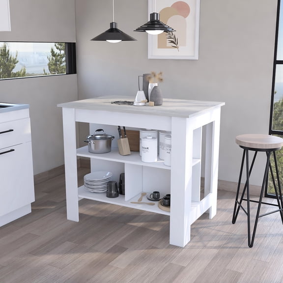 White/Ibiza Marble Finish | Spacious Surface for Kitchen Tasks | Durable Kitchen Island
