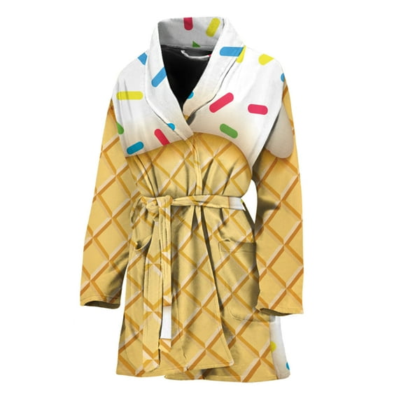 White Ice Cream Melted Women Bathrobe One Size Univeral Fits Fashion Lightweight Plush Fleece Long Robe For Women
