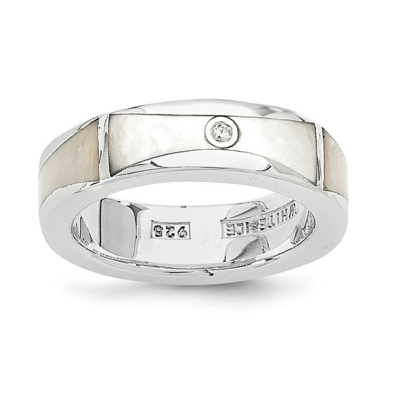 White Ice SS .01ct Diamond and MOP Ring