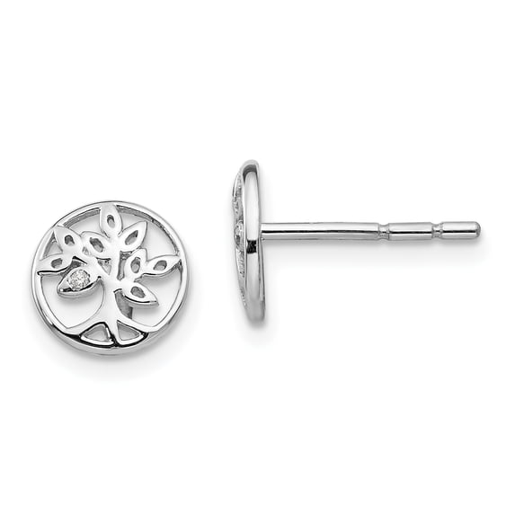 White Ice Sterling Silver Diamond Tree Post Earrings Sterling Silver Earrings