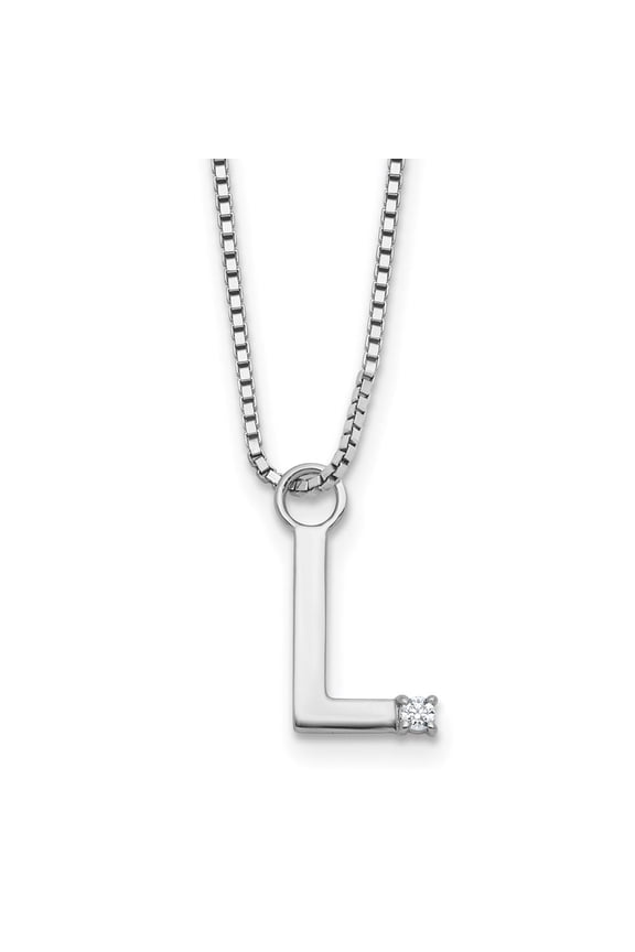Sterling Silver Rhodium-plated 18 inch Diamond Letter L Initial Necklace plus 2 inch Extender