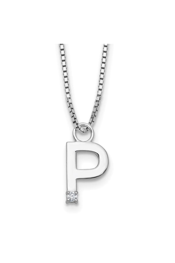 Sterling Silver Rhodium-plated 18 inch Diamond Letter P Initial Necklace plus 2 inch Extender