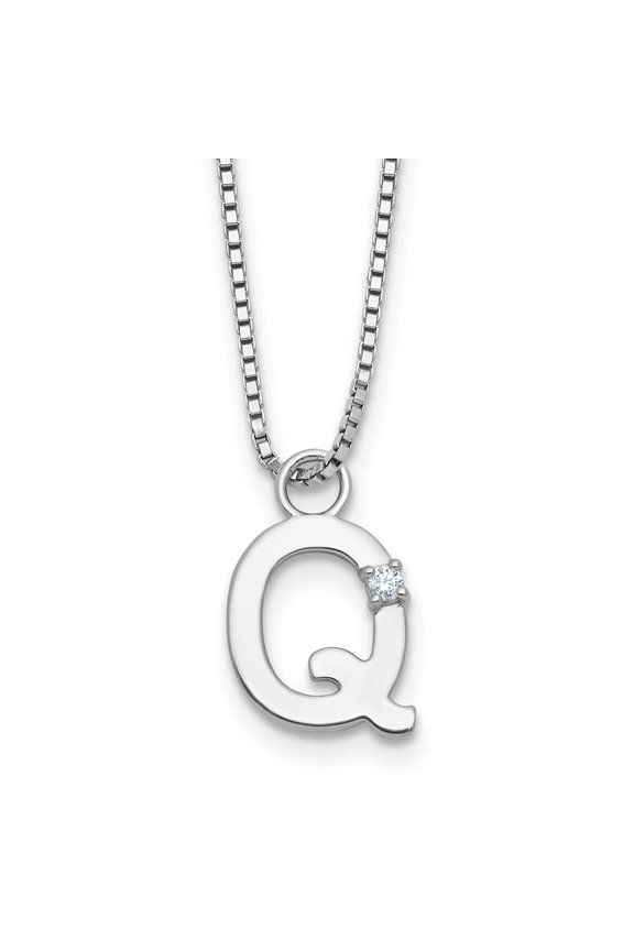 Sterling Silver Rhodium-plated 18 inch Diamond Letter Q Initial Necklace plus 2 inch Extender