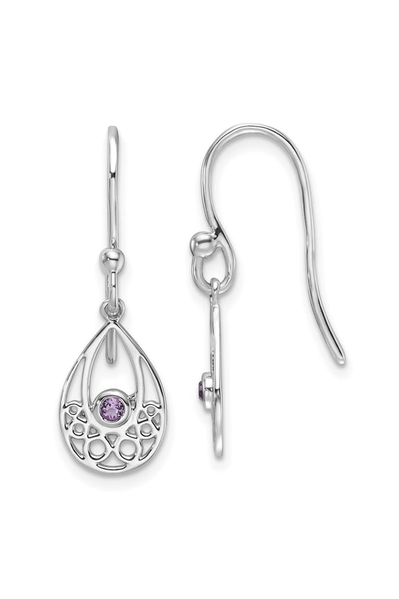 Sterling Silver Rhodium-plated Amethyst Shepherd Hook Earrings