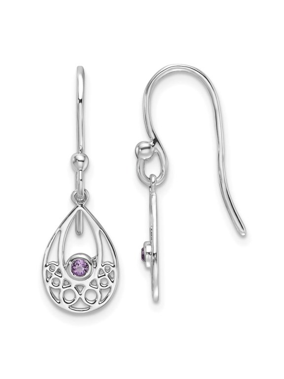 Sterling Silver Rhodium-plated Amethyst Shepherd Hook Earrings