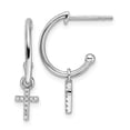 thumbnail image 1 of White Ice Sterling Silver Rhodium-plated Diamond Cross Dangle J-Hoop Post Earrings, 1 of 4