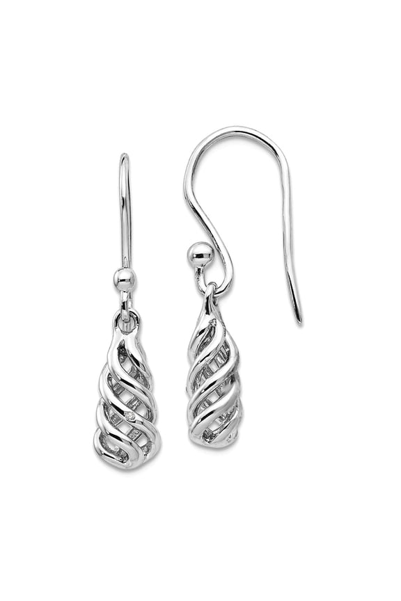 925 Sterling Silver Polished Shepherd hook White Ice Diamond Spiral Long Drop Dangle Earrings 26x7mm Wide Dangle Earring