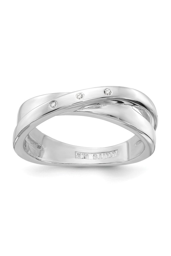 Sterling Silver Rhodium-plated Diamond X Ring