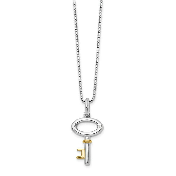 925 Sterling Silver Polished Spring Ring White Ice Diamond Gold Plated Key Necklace 18 Inch Measures 13mm Wide - Pendant