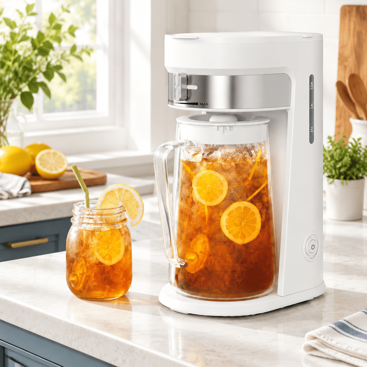 White Iced Tea & Coffee Maker with 3qt Pitcher and Adjustable Strength ...