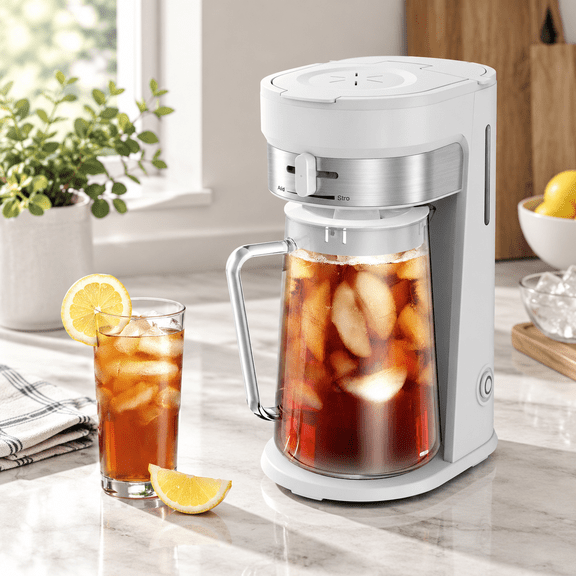 White Iced Tea Maker And Coffee Brewing System With 2.5-quart Pitcher