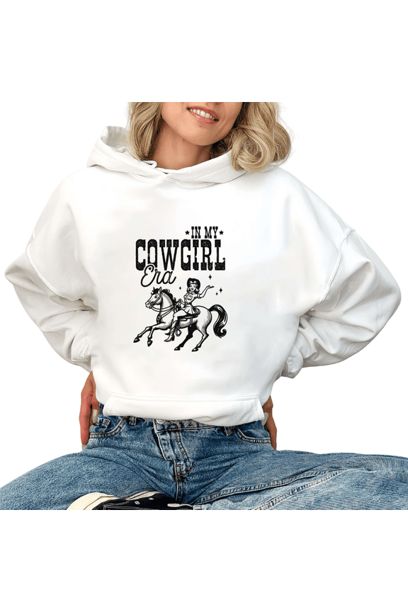 White In My Cowgirl Era Print Hoodie Graphic Sweatshirt For Women Western Country Casual Daily Rodeo Concert Gift Tops S-2XL