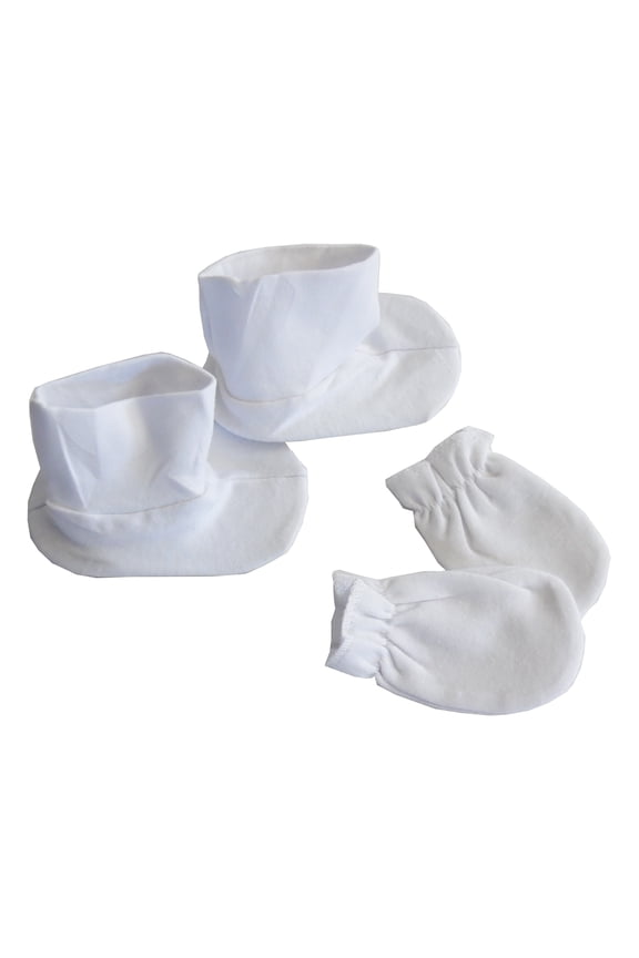 2-Piece Solid White Clothing Essentials Bambini Newborn Mittens and Booties Pair, 6"