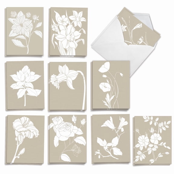 The Best Card Company 20 Assorted Sympathy Notes Set 4x5.12 w/ Envelopes, 10x2 Designs, for Men, Women, White Ink Florals AM8887SMG-B2x10