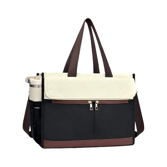 White Insulated Lunch Tote Bag Two-Tone Design With 15.6 Inch Laptop Compartment For Professional Women Large Capacity Commute