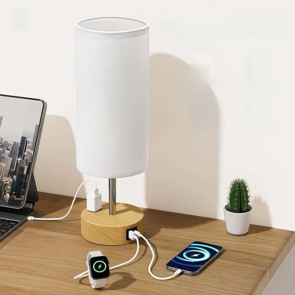 White Integrated Charging Interface Desk Lamp, Touch-controlled Night Light, with Three Adjustable Brightness Settings, Suitable for Study Rooms, Bedrooms and Offices.