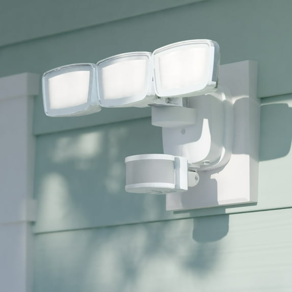 White Integrated LED Motion Sensor Dusk to Dawn 3-Head Outdoor Security Flood Light - 240 Degree - 85 Ft.