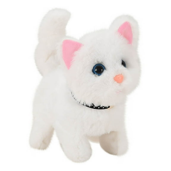 White Interactive Robotic Stuffed Cat Toy With Walking Barking Moving Tail Electronic Pet Toy For Kids Gift White 0.37 Lbs