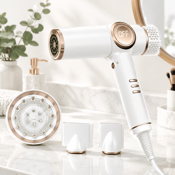 White Ionic Hair Dryer with Diffuser – Negative Ion Blow Dryer