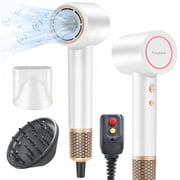 White High-Speed Ionic Hair Dryer with Diffuser, 1627W Blow Dryer, 180000 RPM Brushless Motor, 500M Negative Ions, Thermo-Control, Magnetic Nozzle