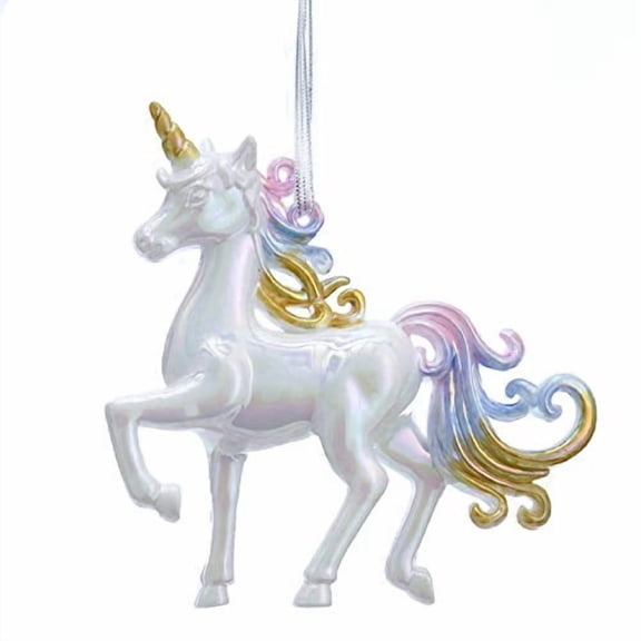 White Iridescent Unicorn with Gold Horn Christmas Tree Ornament New