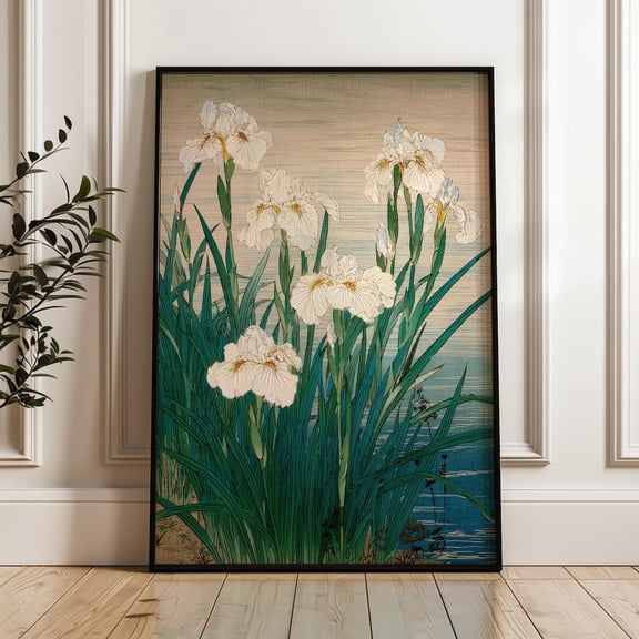 White Iris Flowers Traditional Japanese Ukiyo-e Poster