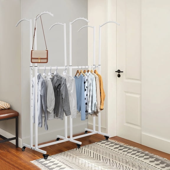 6 Arc Arms Garment Rack Rolling Clothing Display Organizer Adjustable Height