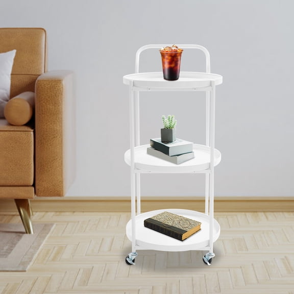 White Iron 3-Story Small Coffee Table Cart 46x40x78cm Mobile Storage Car High Load-Bearing Storage Rack