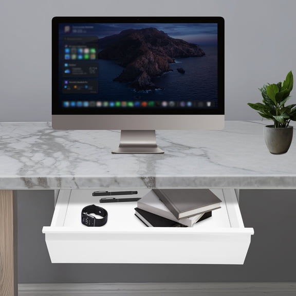 White Iron 45x22x10cm Drawer Slide Rail Storage Box Under The Desk Without Punching The Storage Box Under The Desk