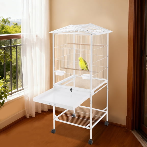 White Iron 46*46*125cm Metal Birdcage Wheeled Storage Pet Cage Household Open Birdhouse