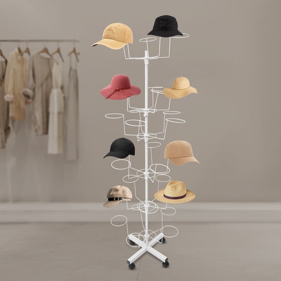 White Iron 6-Layer Hat Rack 1.6m High Rotating Storage Display Rack Mobile Hat Rack