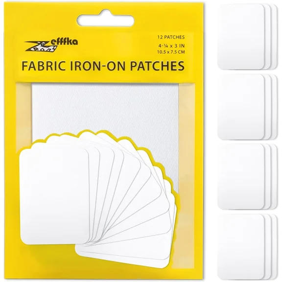White Iron On Fabric Patches 12 Pack 3X4 Inch Durable Adhesive For Clothing R...