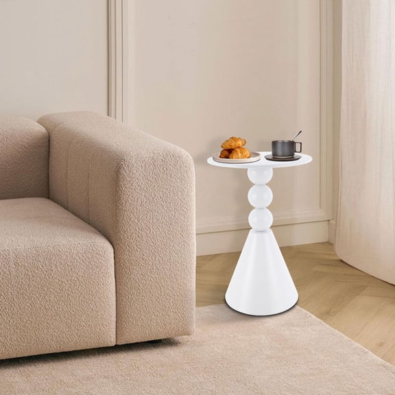 White Iron Round Coffee Table 40x40x60CM Three-Ball Decorative Mini Side Table