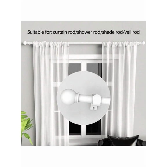 White Iron Splice Curtain Rod With Small Ball Finial, Extendable 23-87 Inch, Wall Or Hanging Mount, For Bedroom Kitchen Living Room