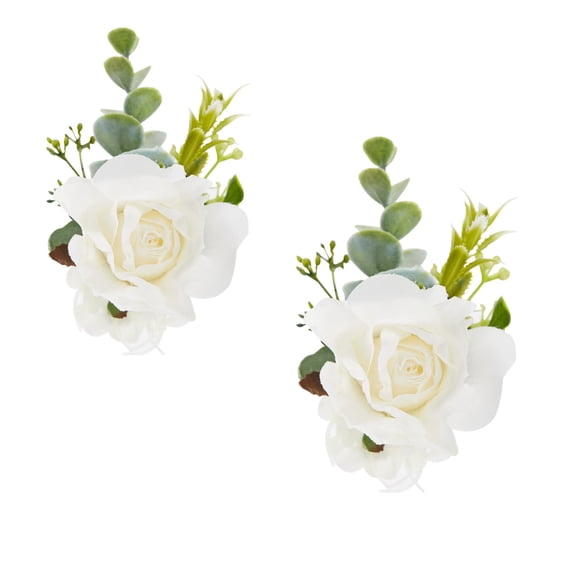 White Ivory Rose Wrist Corsage, Set of 6, Wedding Bridal Flower Corsage Hand Decor for Prom Party Homecoming, Wristband Flowers Bride, Bridesmaid, Girl