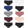 thumbnail image 1 of White Ivy 10-Pack Womens Lace Underwear Hipster Panties Cotton-Spandex, Sexy Female Underwear, Solid Colors (Large), 1 of 6