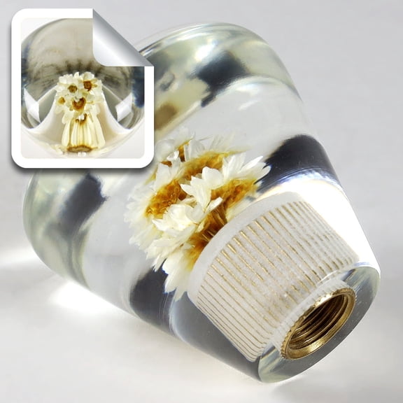 White JDM Clear Real Flower Diamond Shape Car Manual Gear Stick Shift Knob 50mm