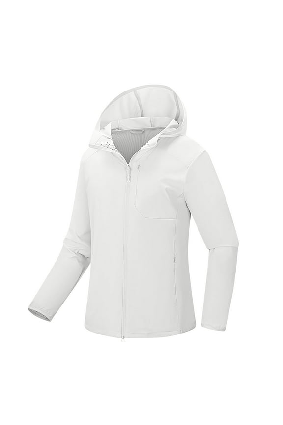 White Jackets for Women Hvyesh Women's Sun Protection Jacket Breathable Zip Up Hoodie Lightweight Long Sleeve Sun Cover Up Shirt with Pocketrs