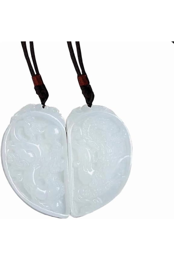 White Jade Dragon Phoenix Necklace,Double Couples Amulet Pendant For Spouse Lovers Women Men(Genuine Certificate,Set Of 2)