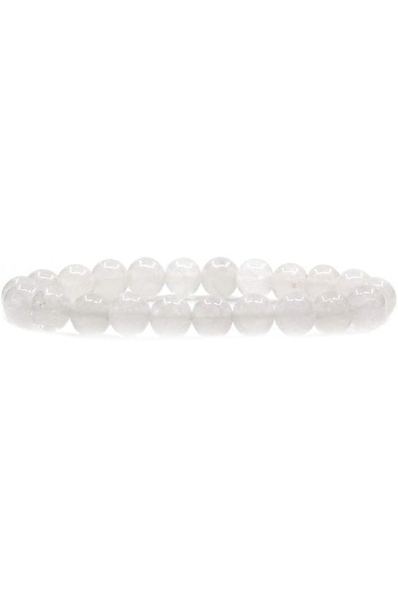 White Jade Gem Semi Precious Gemstone 8mm Ball Beads Stretch Bracelet 7" Unisex