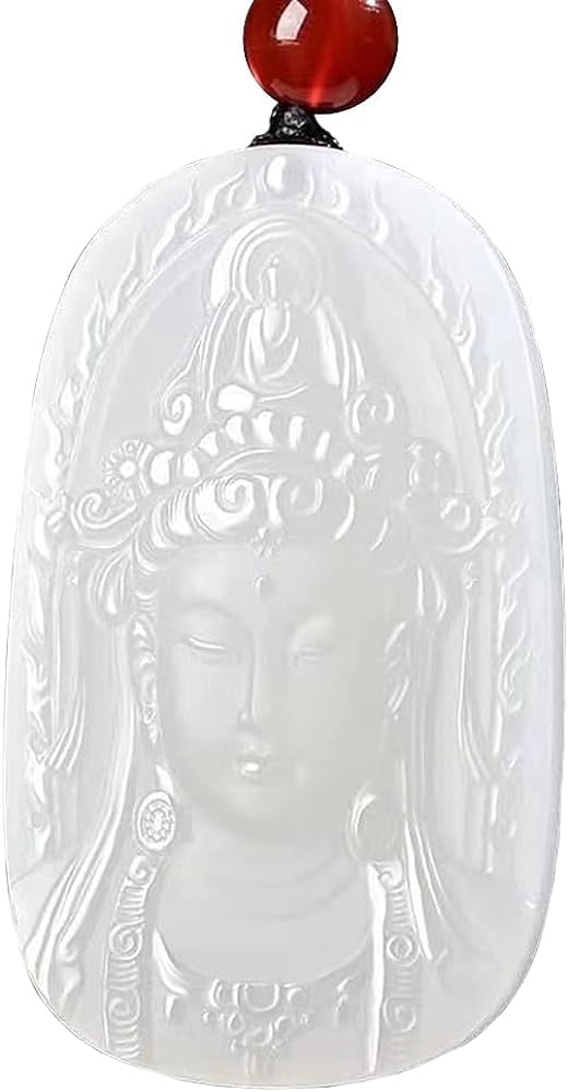 White Jade Kwan Yin Guan Yin Necklace,Goddess of Mercy Amulet White